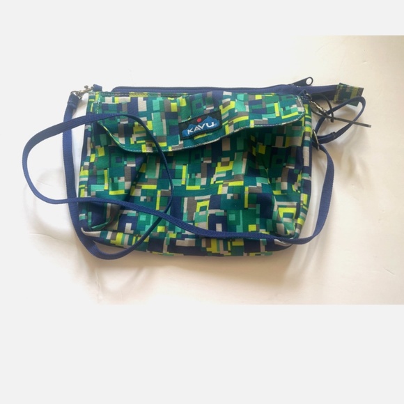 KAVU CROSSBODY BAG FOLD OVER SLINGALING BLUES GREENS - Picture 1 of 5
